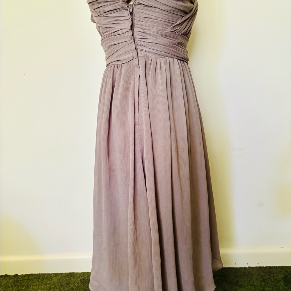 H&M US 8 Fit And Flare Grey Midi Cocktail Dress w Chiffon Style Ruched Bodice - Picture 6 of 14